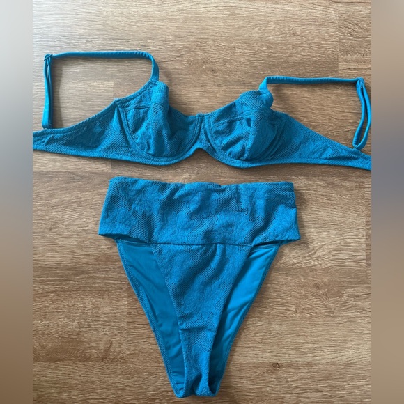aerie Other - Aerie blue lace bikini underwire bra top, high waisted bottoms size 34C & small
